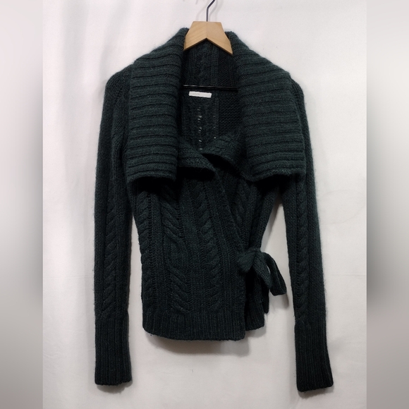 Vince Cable Knit Wool Wrap Sweater Women's M Green Casual Retro 90s Y2K Holiday - Picture 1 of 7